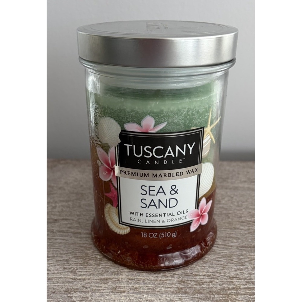 Tuscany Candle Sea and Sand Scented Essential Oils Rain, Linen & Orange 18 oz